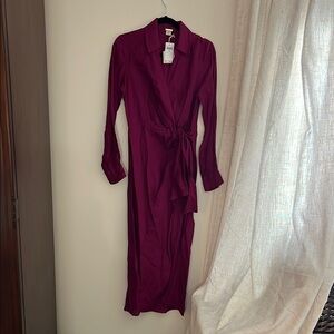 Magaschoni Long Sleeve Wrap Dress in Deep Berry